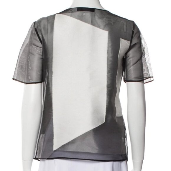 Calvin Klein Collection Colorblock Silk Blend Short Sleeves Scoop Neck Top XS/2 - Picture 3 of 3